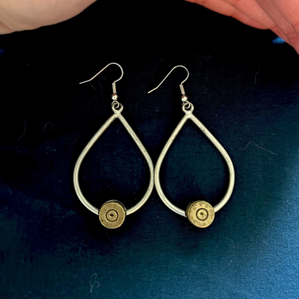 Lizzy J’s Antique Gold-Plated Bullet Shell Teardrop Earrings - like new!